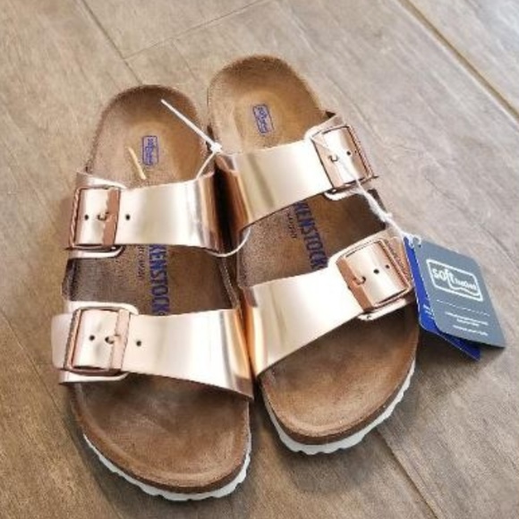 birkenstock arizona metallic soft footbed sandal copper